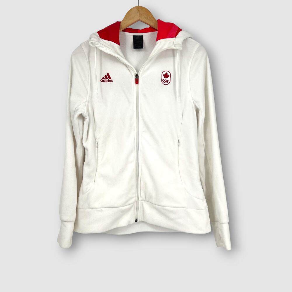 Adidas Team Canada Olympic Zip Hoodie White Red Full Zip Jacket Women’s Small